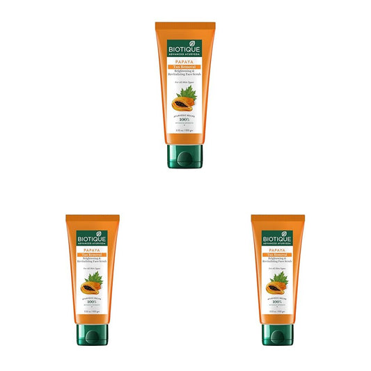 Biotique Papaya Tan Removal Brightening & Revitalizing Face Scrub | Gentle Exfoliation | Smooth and Clear Complexation | 100% Botanical Extracts| Suitable for All Skin Types | 100g (Pack of 3)