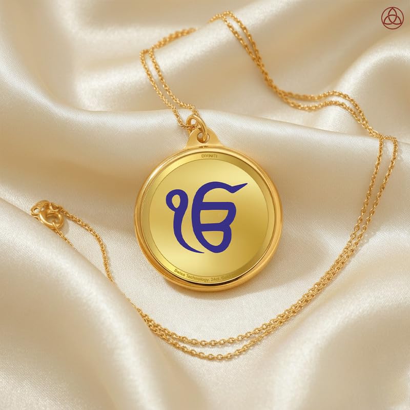 DIVINITI 24K Gold Plated Guru Nanak Dev Ji & Ik Onkar Double-Sided Pendant with Premium Gift Box, 22 mm Sikh Religious Locket, Luxury Spiritual Jewellery Gift for Men & Women