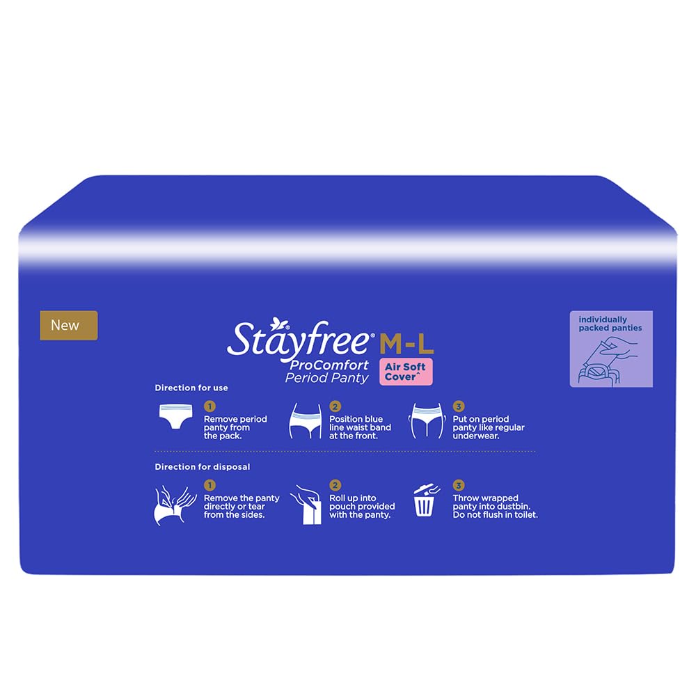 Stayfree ProComfort Period Panty for Women | Disposable Period Pants Pack of 5, M - L | Air Soft Cover | 360° Leakage Protection for Heavy Flow| Snug Fit | Odour Control