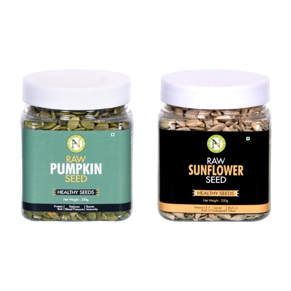 NatureVit Pumpkin and Sunflower Seeds Combo 500 Gram (2 Jar x 250g) | Protein & Fibre Rich Super Seeds | Immunity Booster | Healthy Snack & Diet Food