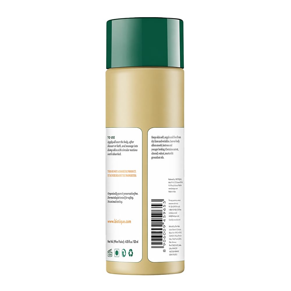 Biotique Carrot Seed Anti- Ageing After- Bath Body Oil | Prevents Fine Lines and Wrinkles |Smooth and Radiant Skin| 100% Botanical Extracts | Suitable for All Skin Types | 120ml