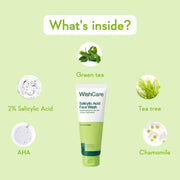 WishCare Salicylic Acid Face Wash For Women & Men | Reduces Acne & Controls Oil | With AHA, Green Tea, Chamomile & Tea Tree | Salicylic Acid Face Wash For Oily Skin & Acne Prone Skin | 100ml