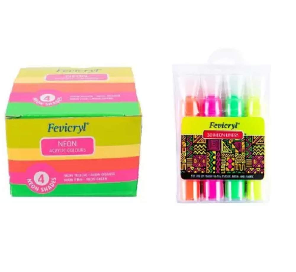Fevicryl Neon 3D Outliner with Neon Acrylic Paint (Multicolor)