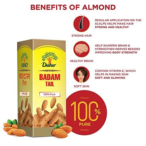 Dabur Badam Tail: Sweet Almond Oil | Rich in Vitamin - E for Healthy Skin, Hair and Body - 100ml