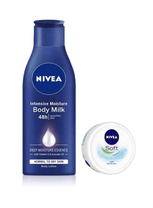 Nivea Nourishing Lotion Body Milk- 200ml + NIVEA Soft Light Moisturiser With Vitamin E- 50ml- Pack Of 2
