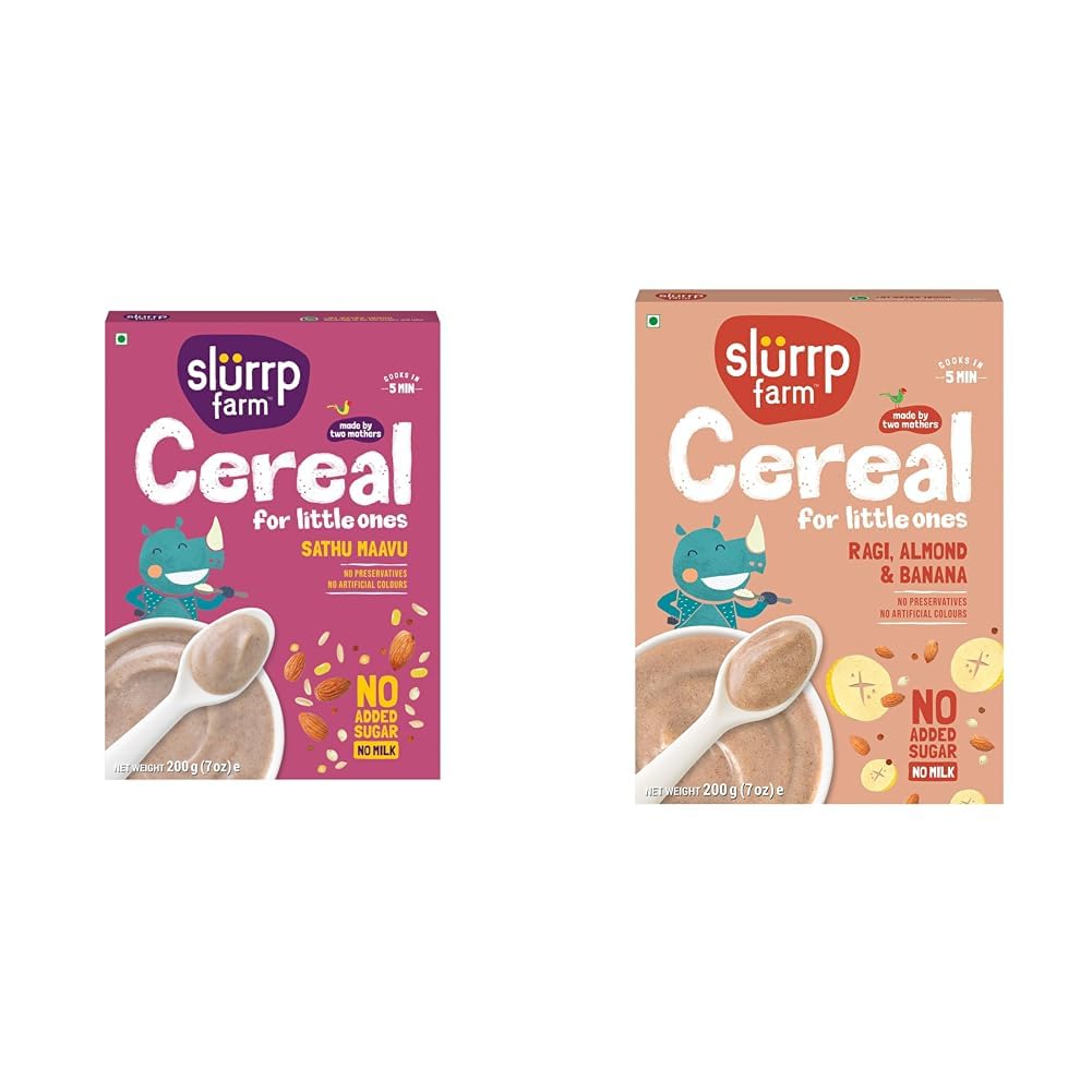 Slurrp Farm Sathu Maavu | 100% Natural Multigrain Health Mix with The Goodness of Ragi, Dals & + Slurrp Farm No Added Sugar, No Salt Ragi, Almond and Banana Cereal | 100% Sprouted Ragi