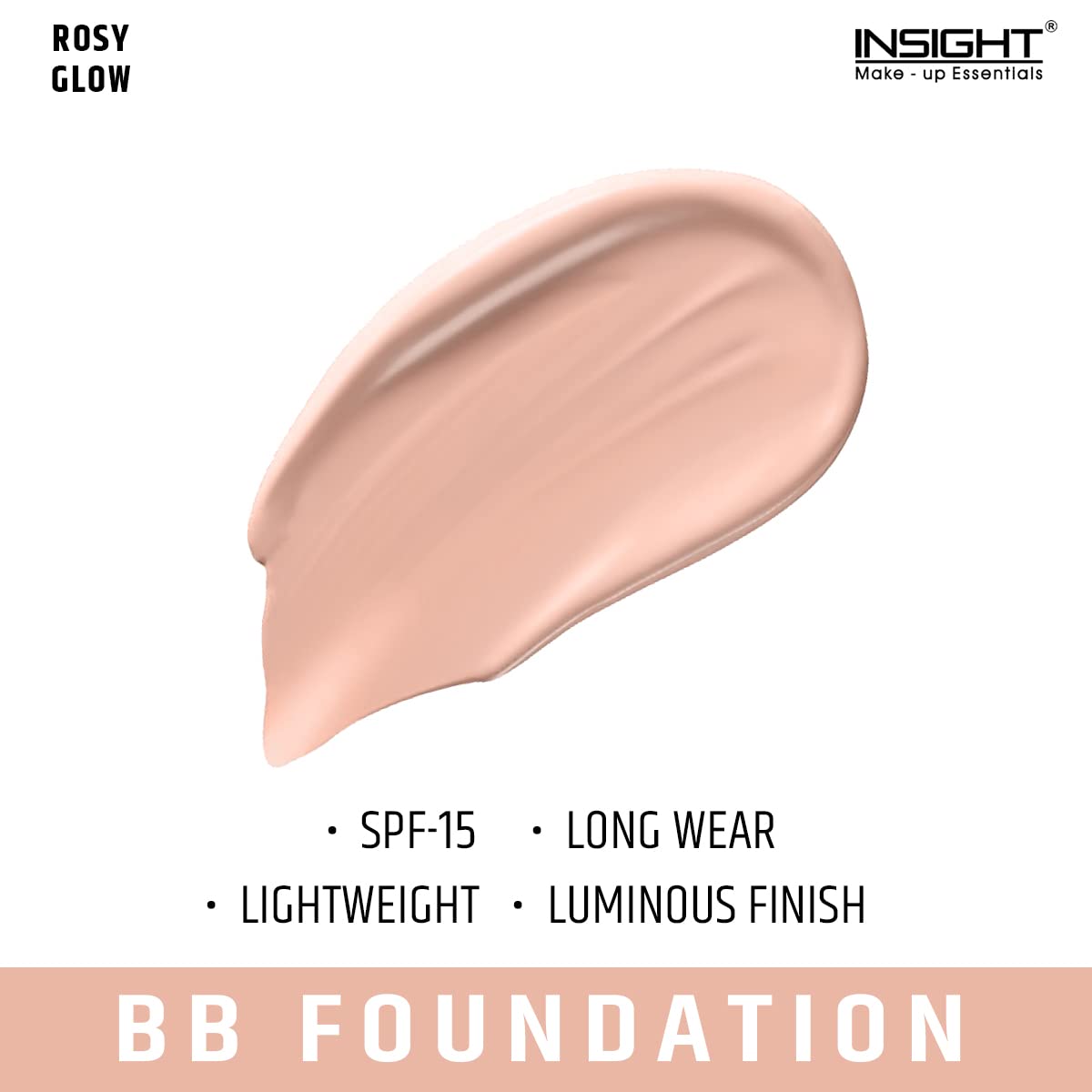 INSIGHT BB Foundation | Medium Coverage|2-in-1 Formula|Hydrating & Long-Lasting | Lightweight Finish for Everyday Use - Rosy Glow - 30ml