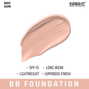 INSIGHT BB Foundation | Medium Coverage|2-in-1 Formula|Hydrating & Long-Lasting | Lightweight Finish for Everyday Use - Rosy Glow - 30ml