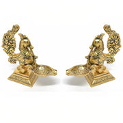 KridayKraft annapakshi deepam Set of 2 pca Metal Handmade with Curved Oil Lamp Antique Peacock Deepak for Home Decor Temple Puja Office Counter Diwali Decoration Festival Gift (Light)