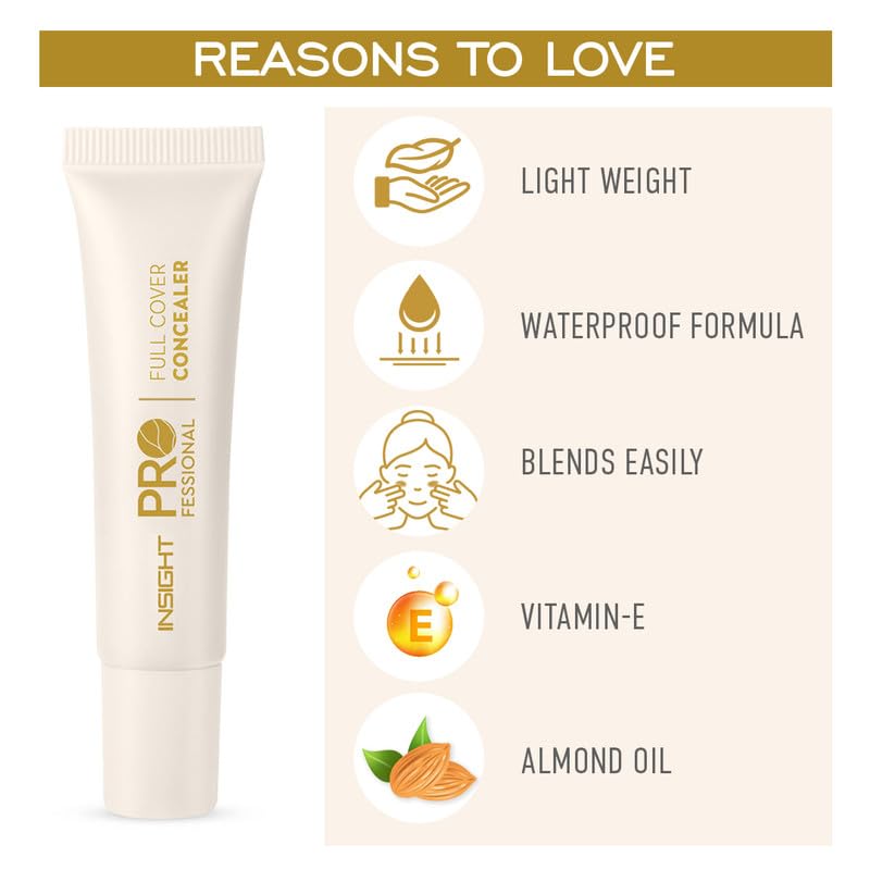 INSIGHT Professional Full Cover Concealer - LN-08 | Creamy Velvety Finish | Lightweight Waterproof Formula | Easily Blendable | Enriched with Vitamin E & Almond Oil | 20 g (Pack of 2)