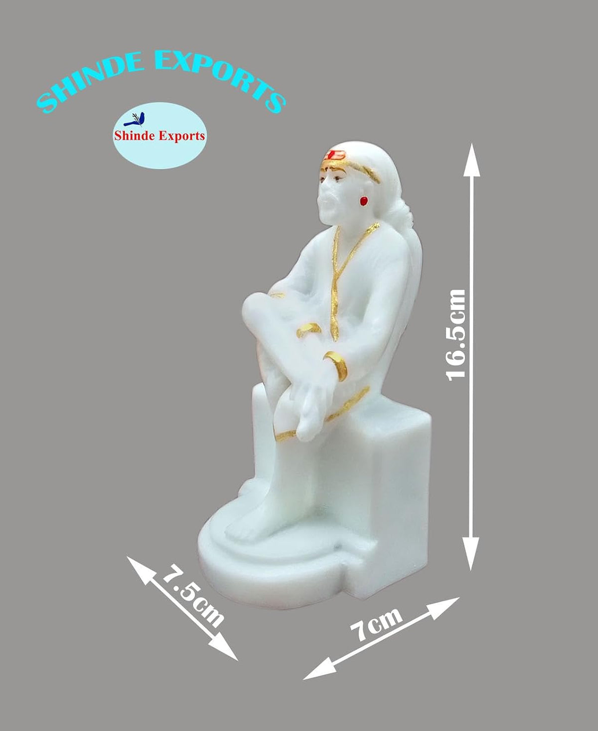SHINDE EXPORTS White shirdi saibaba Marble Idol for Pooja Room Statue murti car Dashboard Home Murty. (16.5 CM)