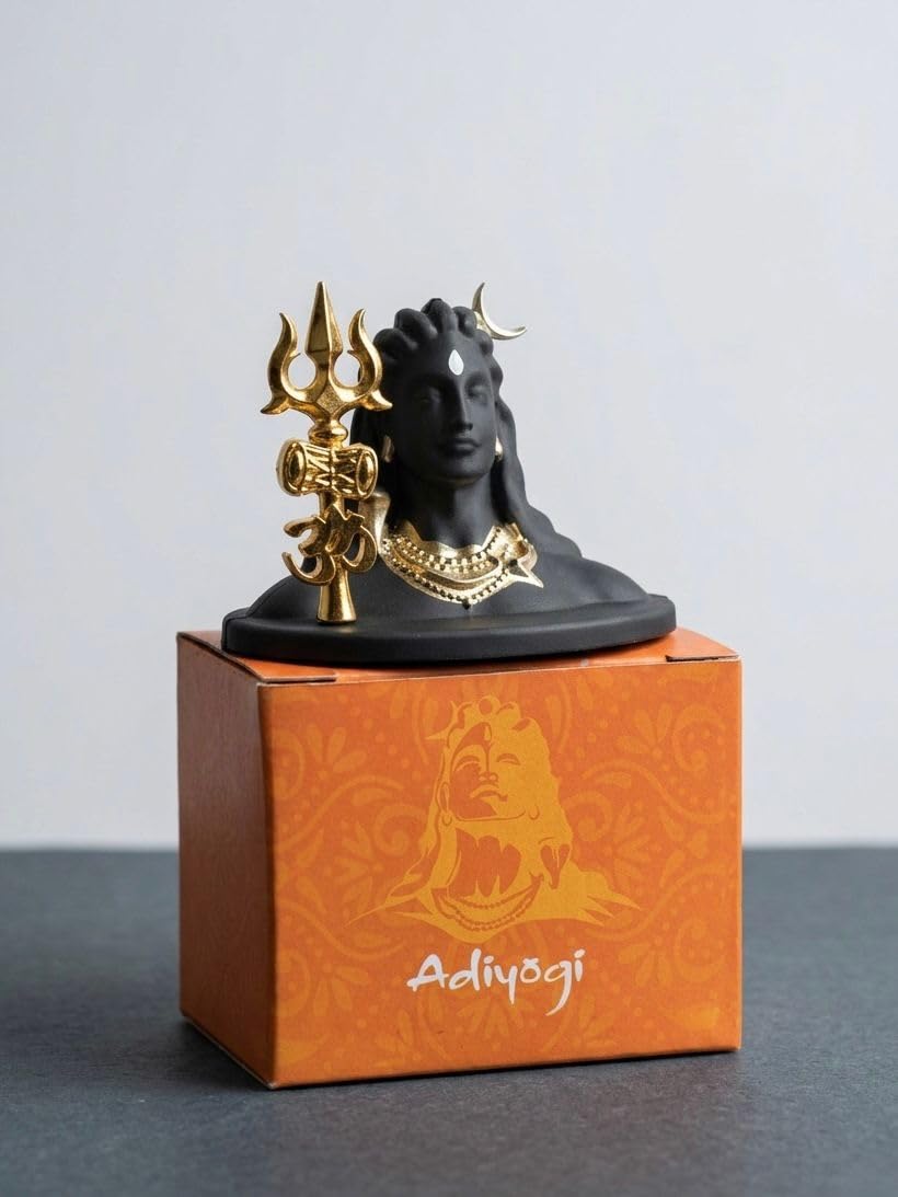 RUDRADIVINE Adiyogi Lord Shiva Car Dashboard Idol Black with Golden Accents | Premium HQ Plastic PLA Statue for Car Interior Home Office Decor | Spiritual Gift Item Small