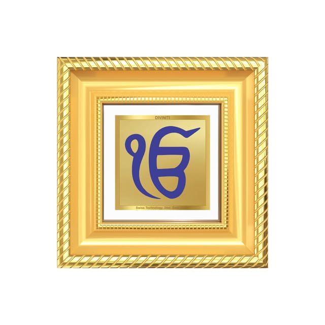 DIVINITI Ik Onkar 24K Gold Plated Foil Tabletop Photo Frame for Home Décor, Puja Room, Luxury Gifting | DG Frame 015 S1A (10x10 CM)