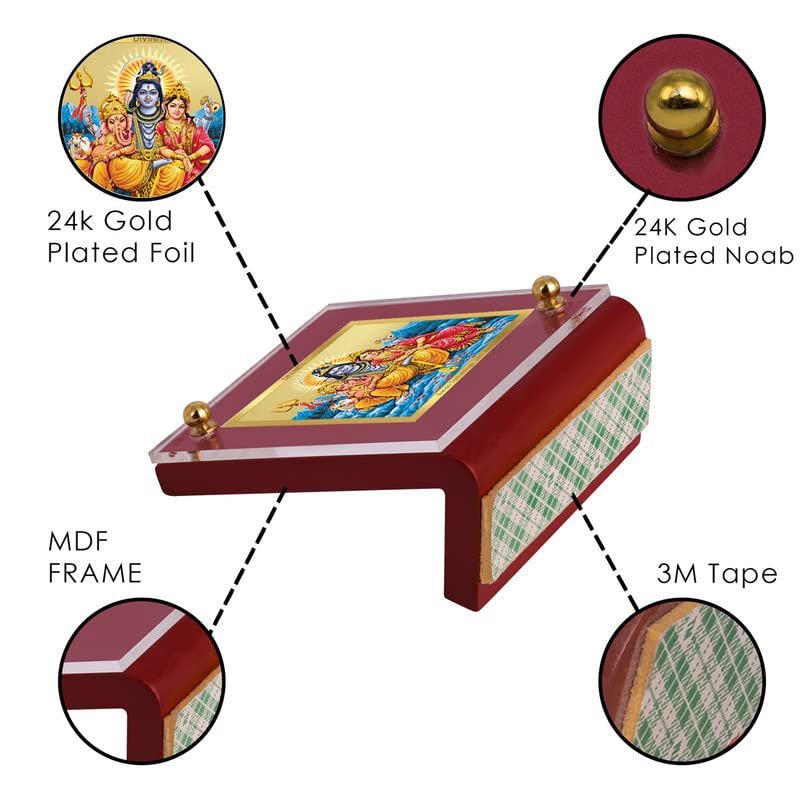 DIVINITI 24K Gold Plated Religious Car Dashboard Frame | Premium God Idol Frame for Car, Home Mandir & Office Table | Spiritual Gift, Decorative Showpiece | Shiv Parivar