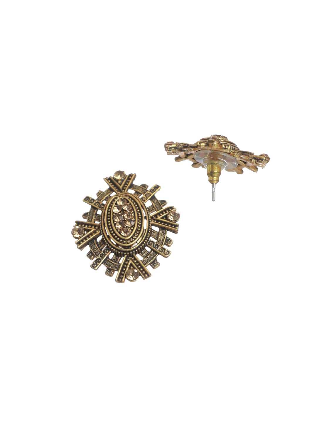 Priyaasi Stylish Studded Silver and Gold Plated Stud Earring Set of 2 for Womens - Modern Stylish Fashionable Earrings for Engagements, Anniversaries, Birthdays