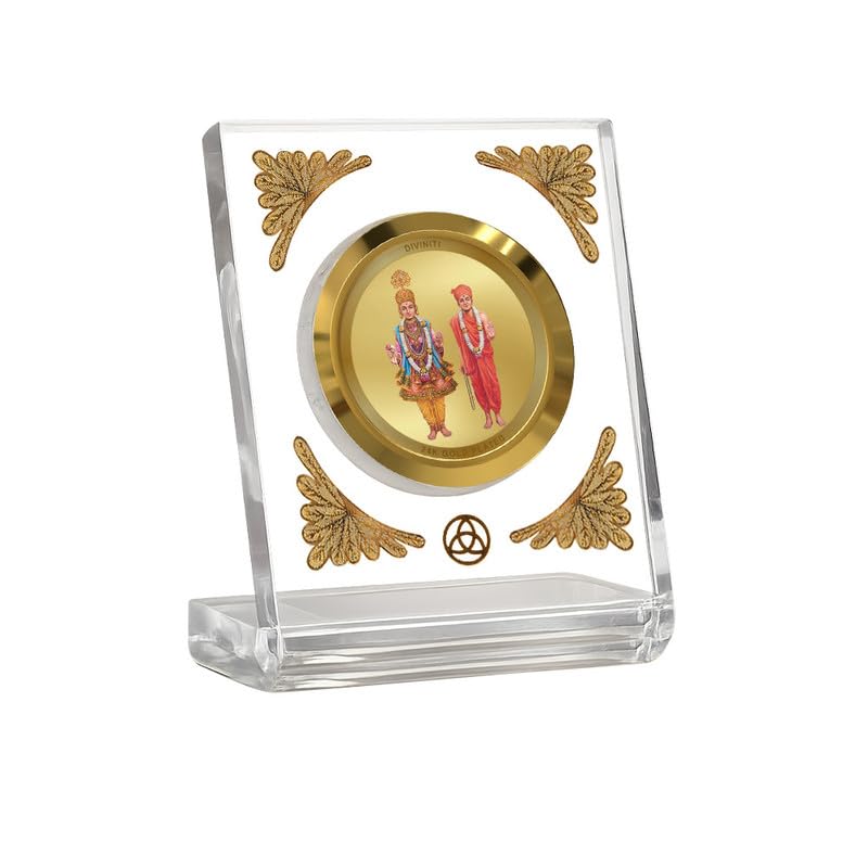 DIVINITI 24K Gold Plated Religious Car Dashboard Frame | Premium God Idol Frame for Car, Home Mandir & Office Table | Spiritual Gift, Decorative Showpiece | Swaminarayan