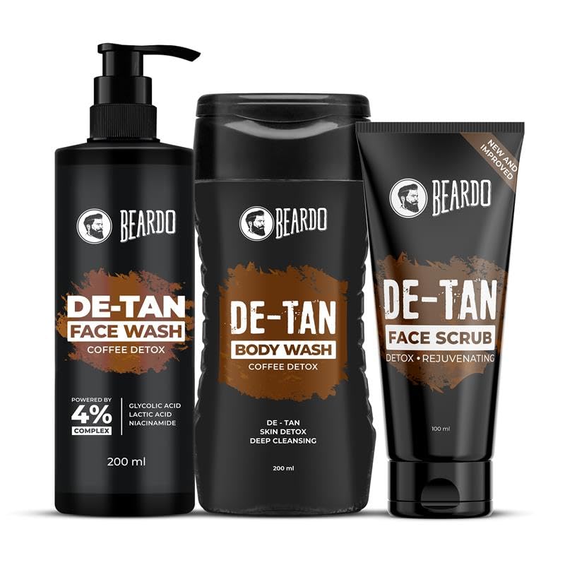 Beardo De-tan Har Roz Kit For Men (Set of 3) | Detan Face Wash & Detan Scrub & Detan Body Wash with Powerful Coffee Extract for Tan Removal | Hydrates & Exfoliates Men's Skin for Oil Control