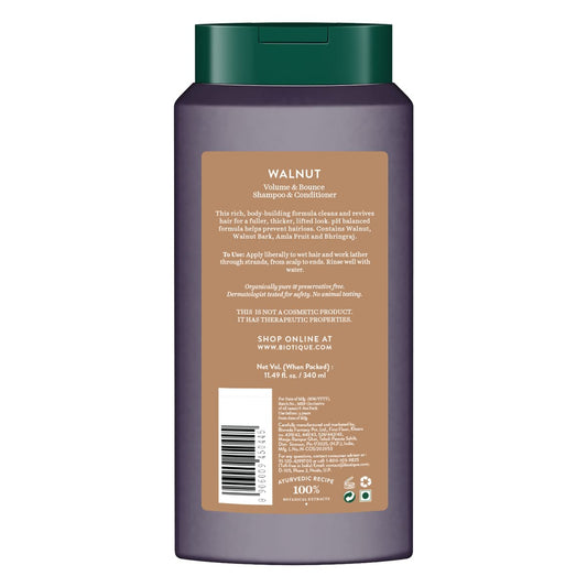 Biotique Walnut Volume and Bounce Shampoo and Conditioner | For Fine and Thinning Hair| Volumizing Shampoo for Thin Hair |100% Botanical Extracts |340ml (Pack of 2)