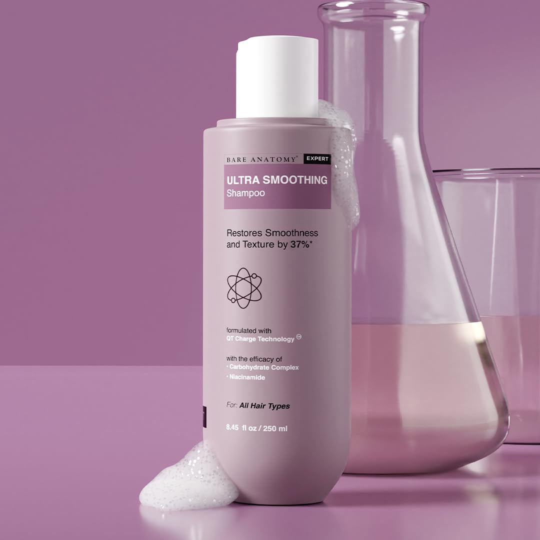 Bare Anatomy Ultra Smoothing Shampoo & Hair Serum Combo for Dry & Frizzy Hair | Carbohydrate Complex & Niacinamide | SLS & Paraben Free | Vegan | 250ml + 100ml