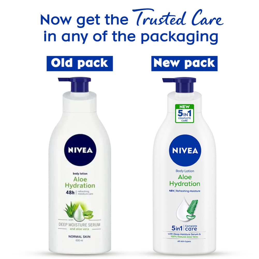 NIVEA Body Lotion, Aloe Hydration, with Aloe Vera for Instant Hydration in Summer, for Men & Women 600 ml & NIVEA Body Lotion For Men & Women, Express Hydration, for Fast Absorption, 400 ml