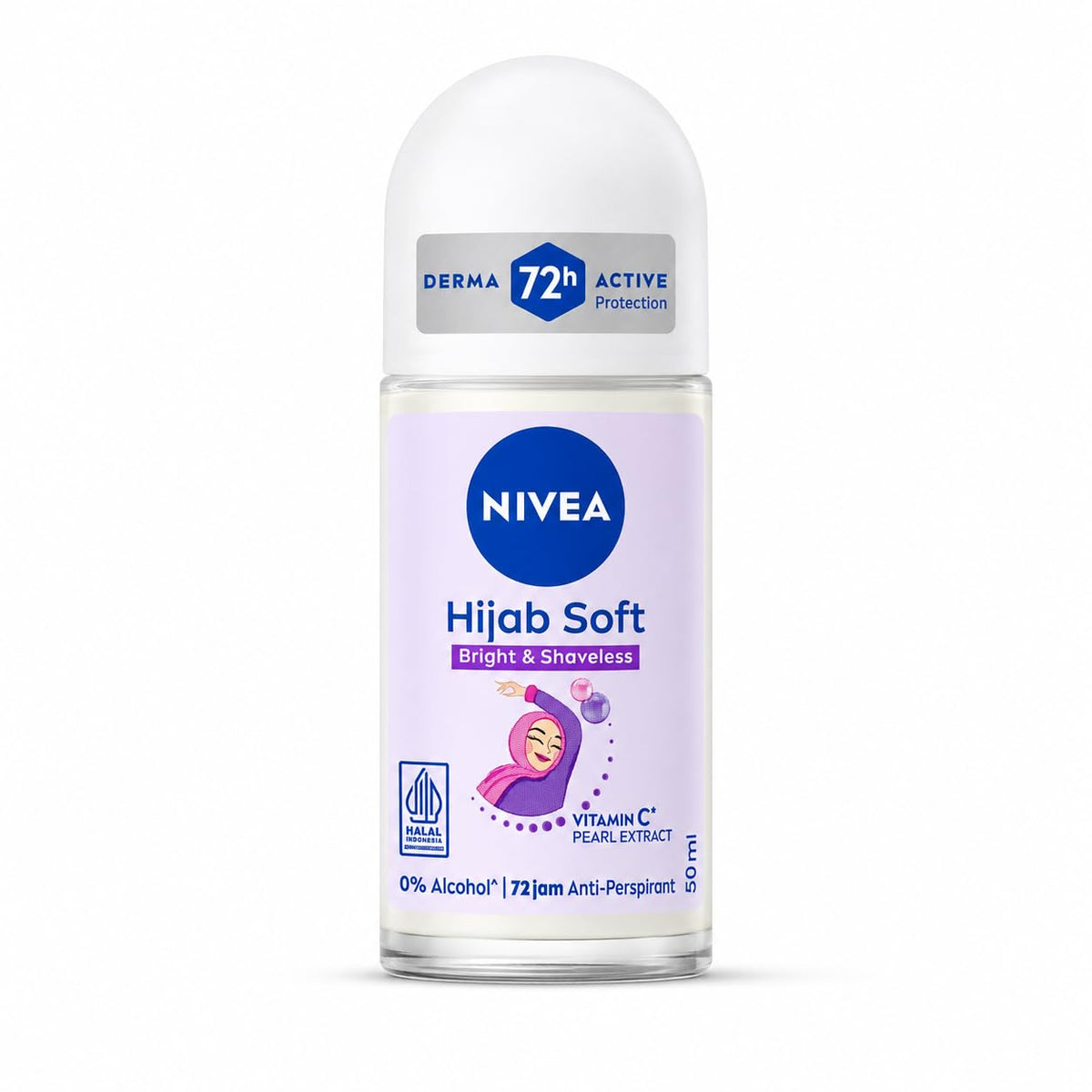 NIVEA Hijab Soft Bright & Shaveless Anti-Perspirant Roll-On for Women, 72H Protection, Vitamin C & Pearl Extract, 0% Alcohol, 50 ml