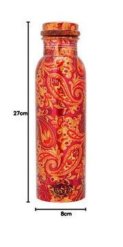DSH Copper Bottles for Printed with Art Work, Travelling Purpose Bottles, Yoga Ayurveda Healing, 800 ML (Design P 2)