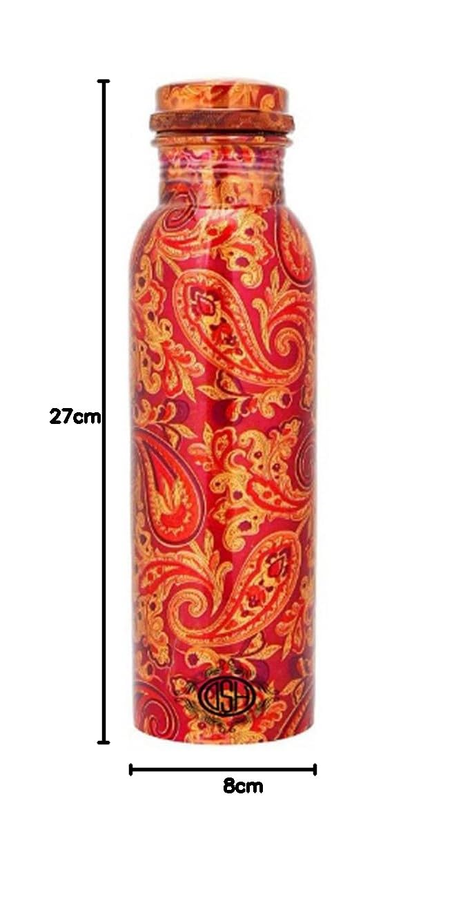 DSH Copper Bottles for Printed with Art Work, Travelling Purpose Bottles, Yoga Ayurveda Healing, 800 ML (Design P 2)