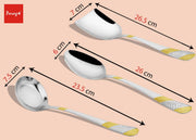 Parage 5 Pieces Stainless Steel Golden Serving Spoon Set for Dining Table/Kitchen, 1.8 mm Heavy Gauge (2 Soup Ladle (Karchi), 2 Solid Spoon (Chamcha), 1 Rice Spoon), 24k Gold (Pack of 5)