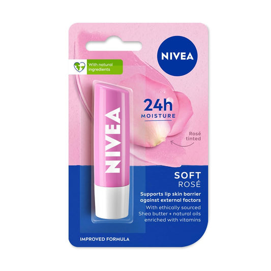 NIVEA Soft Rose Shine 4.8g Lip Balm|24 H Melt in Moisture Formula|Natural Oils|Glossy Finish,4.8 g (Pack of 1)