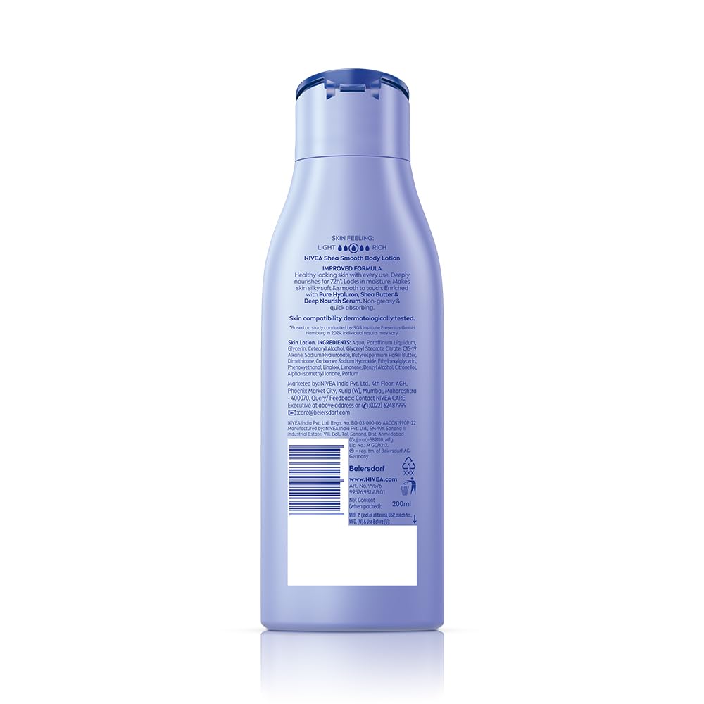NIVEA Shea Smooth 200ml Body Lotion | 72 H Moisturization | With Deep Moisture Serum & Shea Butter | Non Greasy & Healthy Looking Skin |For Dry Skin