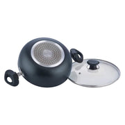 Vinod Marbilo Aluminium Black Non-Stick Deep Kadai with Glass Lid- 24 cm, 3.1 L (Induction Friendly)