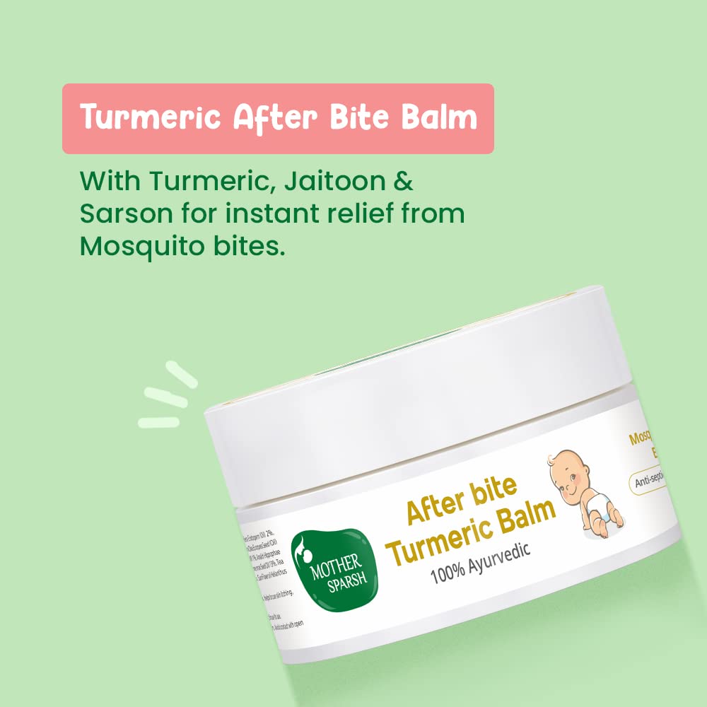 Mother Sparsh After Bite Turmeric Balm for Mosquito Bites (25gm) and Natural Mosquito Fabric Roll On for Babies-12ml (Pack of 2)