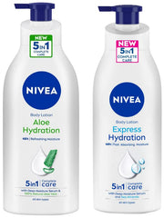 NIVEA Body Lotion, Aloe Hydration, with Aloe Vera for Instant Hydration in Summer, for Men & Women 600 ml & NIVEA Body Lotion For Men & Women, Express Hydration, for Fast Absorption, 400 ml