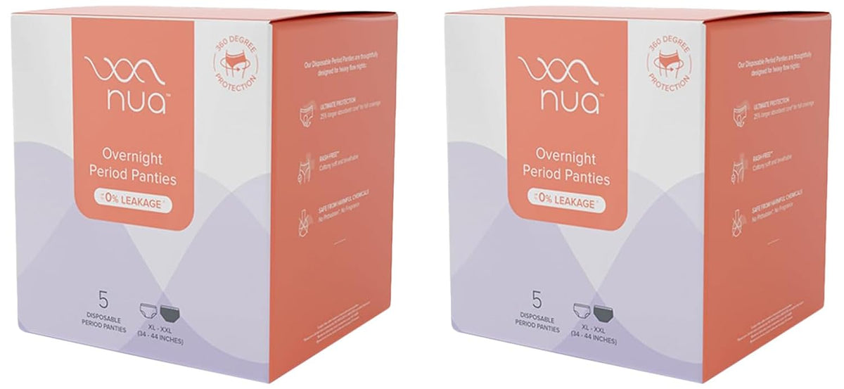 Nua Overnight Period Panties for Women | 360 degree coverage | For Heavy Flow | Unscented | 5 Disposable Period Panties | Extra Large | Upto 0% Leakage (Pack of 2)