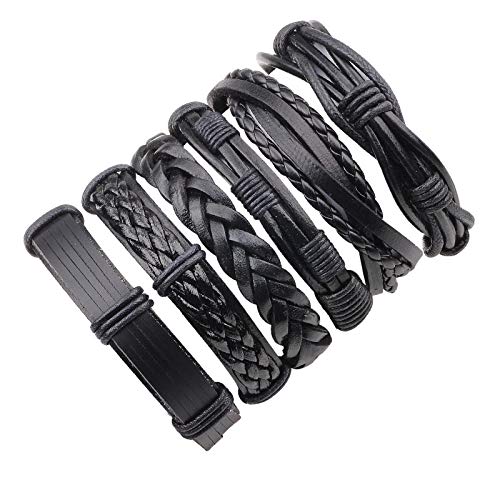 6pcs Latest Collection Genuine Leather Bracelet Wraps Casual Wear Skin Friendly Stylish Bracelets for Men Boys by Shining Diva Fashion