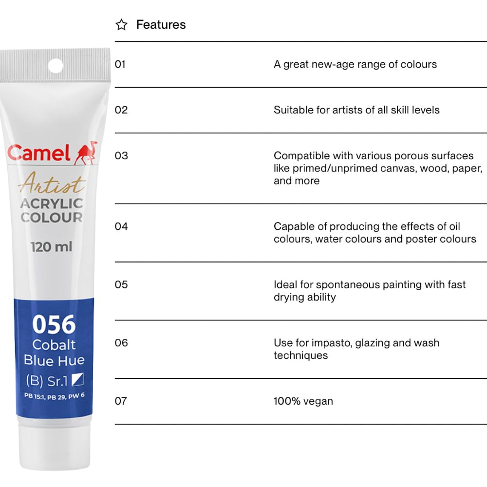 Camel Camlin Kokuyo Cobalt Blue Hue Artist Acrylic Color-120 ML