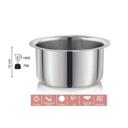 Vinod – Claro Heavy Gauge Stainless Steel Tope (Plain), 1.5 mm – Capacity 1.8 Liter