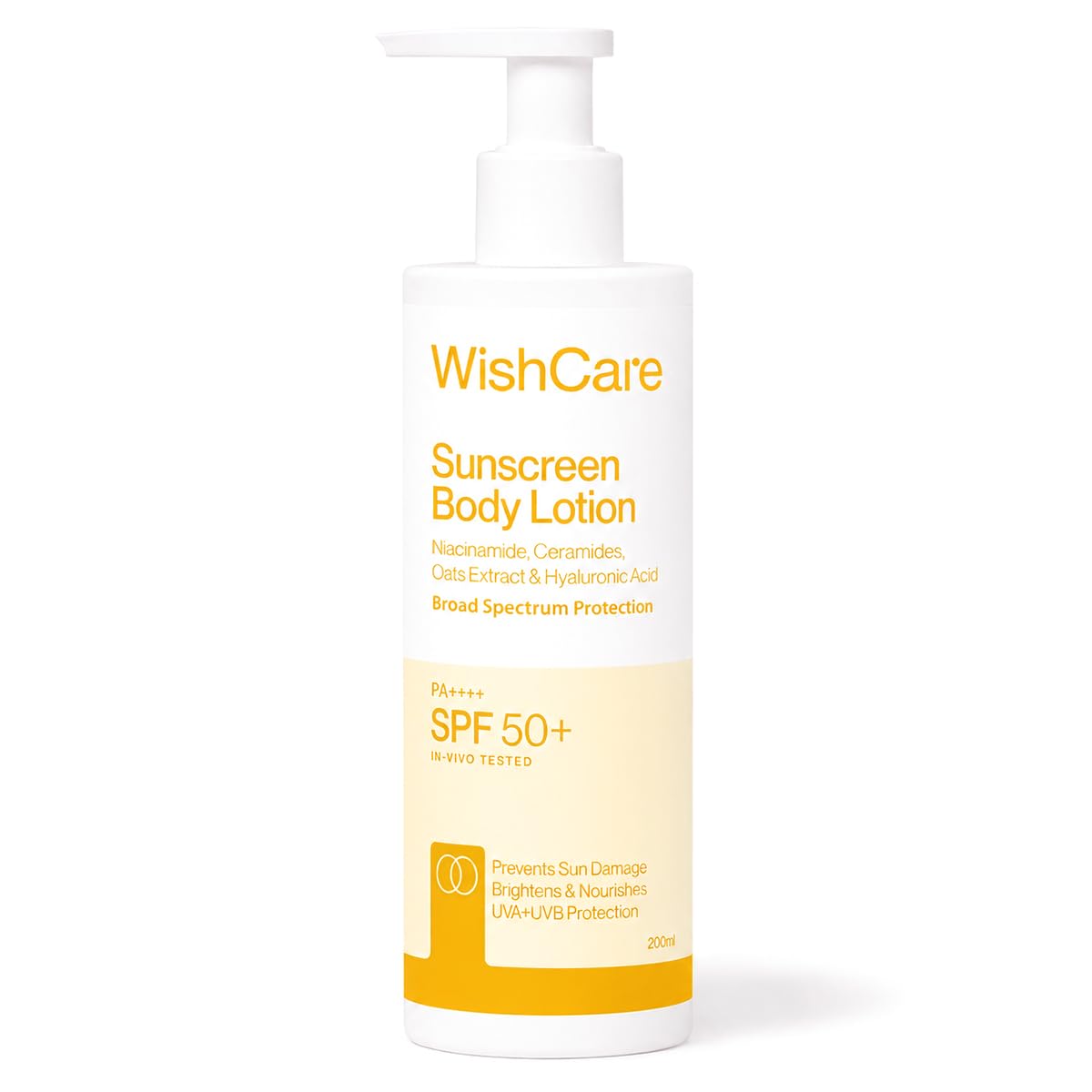 WishCare Sunscreen Body Lotion with SPF 50 PA++++ In- Vivo Tested | Body Sunscreen SPF50 With Broad Spectrum UVA & UVB Protection, No White Cast | With Carrot Seed & Raspberry | For All Skin Types | For Women & Men | 200ml