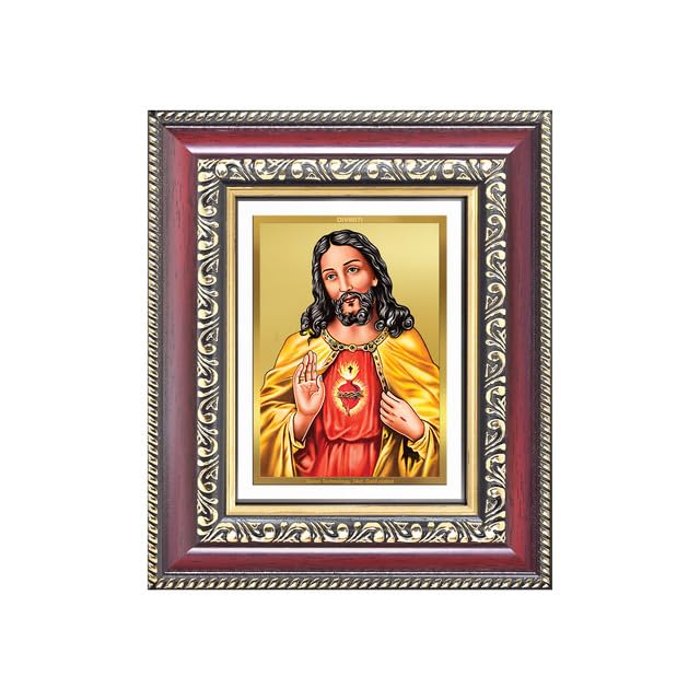 DIVINITI Jesus Christ 24K Gold Plated Foil Wall and Tabletop Photo Frame for Home Décor, Prayer Room, Luxury Gifting | DG Frame 105 S1 (16x13.5 CM)