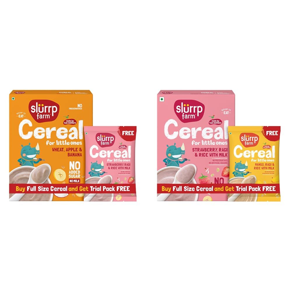 Slurrp Farm No Added Sugar Instant Wheat Apple & Banana Cereal and Cereal | 300g + 200g