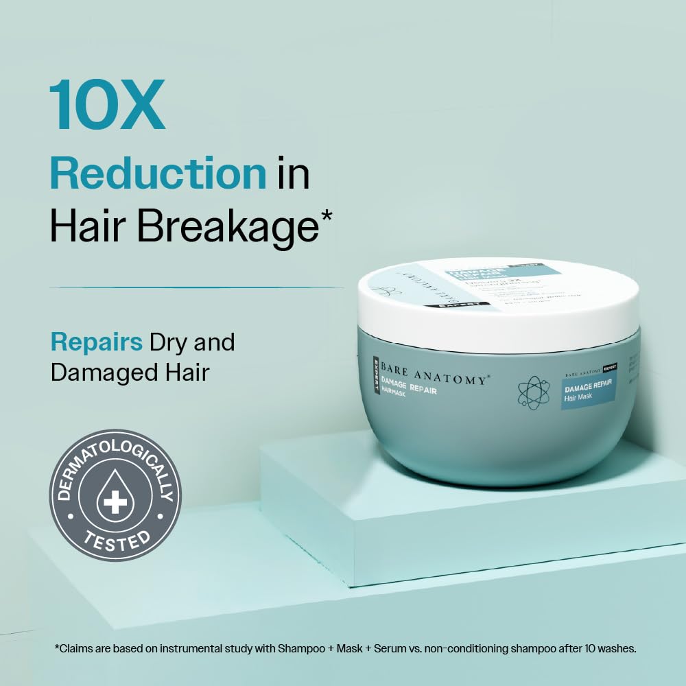 Bare Anatomy Damage Repair Hair Mask | 3x Strengthening Powered By Ceramide A2 & Coconut Milk Protein | Smoothening Hair | Hair Mask For Dry & Frizzy Hair | Sulphate & Paraben Free | Women & Men,250g