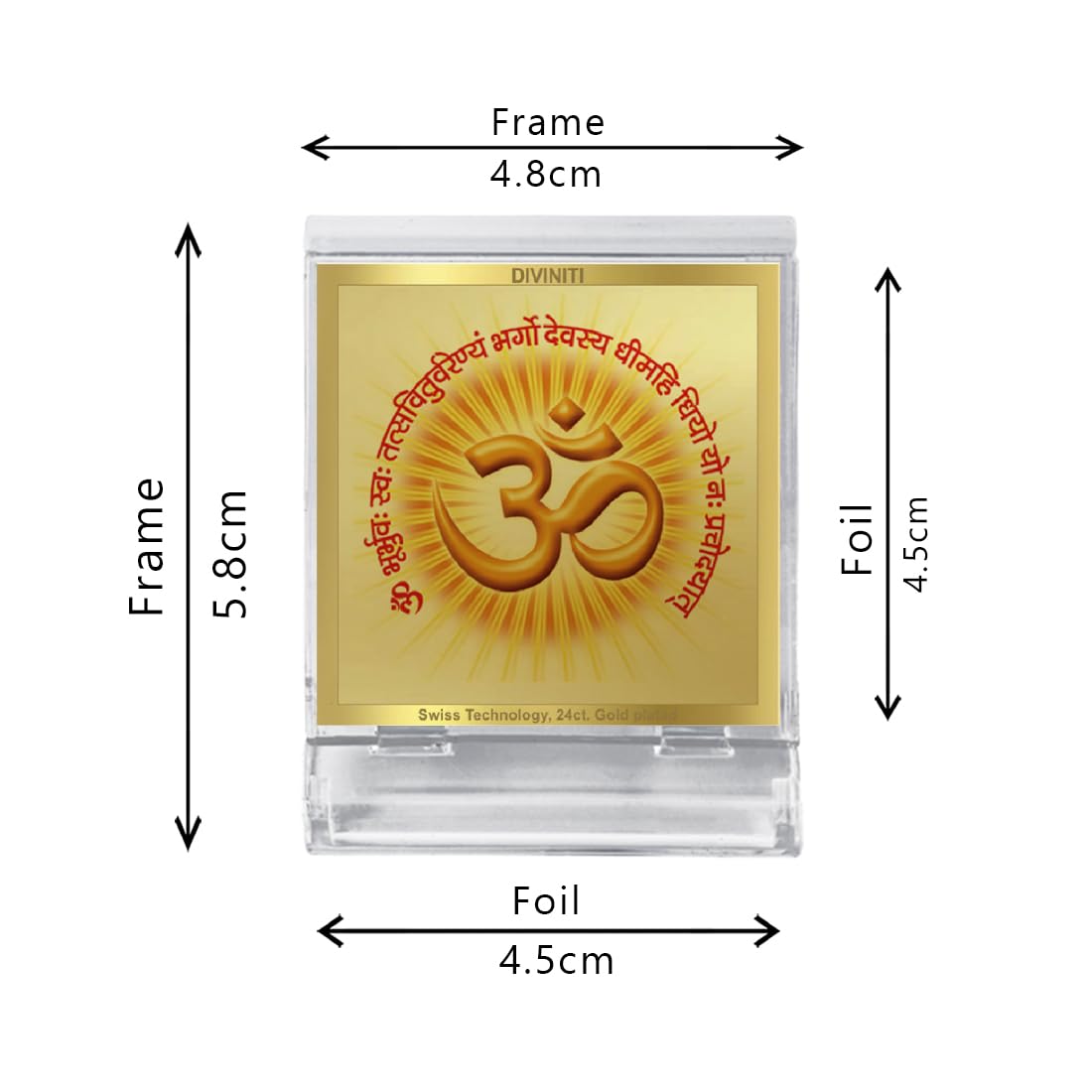DIVINITI 24K Gold Plated Religious Car Dashboard Frame | Premium God Idol Frame for Car, Home Mandir & Office Table | Spiritual Gift, Decorative Showpiece | Om Gayatri Mantra