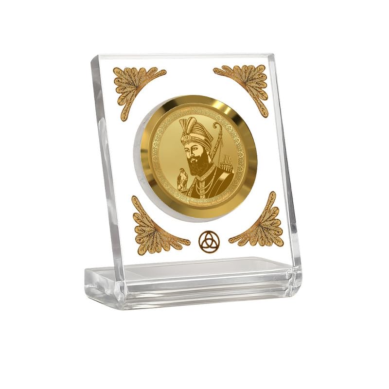 DIVINITI 24K Gold Plated Guru Gobind Singh Ji Acrylic Frame for Car Dashboard, Home Temple & Office Table | Premium Spiritual Gift, Blessings for Protection & Positivity, 8x7 cm Decorative Showpiece