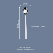 Parage Stainless Steel Soda Spoon 12 PCS, 20.5 cm Length, Ice Cream Spoon for Tall Glasses, Cocktail Bar Long Handle Spoon, Milkshake Spoon, Bournvita Spoon, Bar Set, Set of 12, Silver