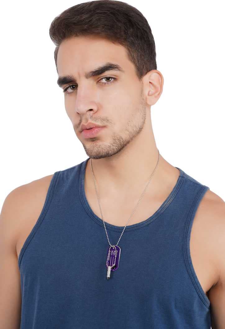 ASTRODIDI Bullet Shape and Metal Name Plate Pendant with Chain Mala for Boys Girls Mens & Women