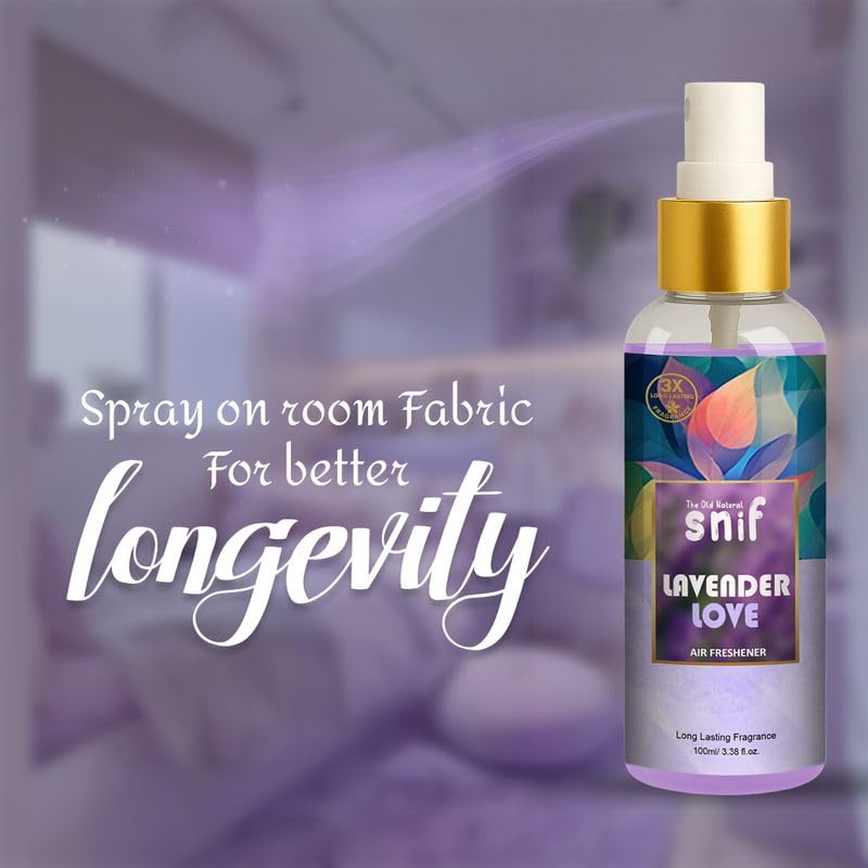 The Old Natural Snif Lavender Love Air Freshener Spray – 100ml | Calming Lavender Scent, Long-Lasting Fragrance for Home, Office & Car