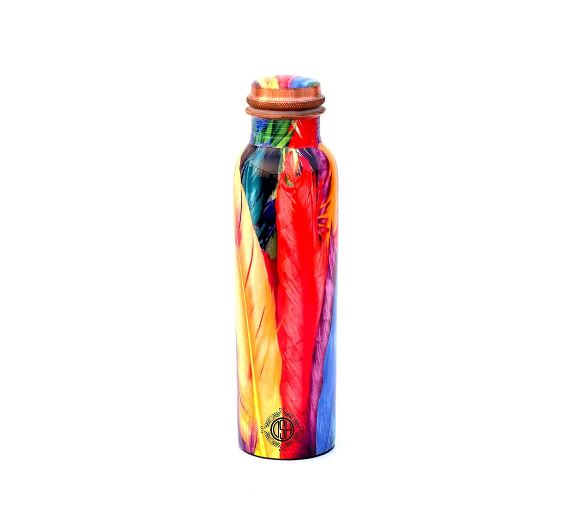 DSH Pure Copper Modern Art Printed Water Bottle, Travelling Purpose, Yoga Ayurveda Healing, 1000 ML. (Design 12)