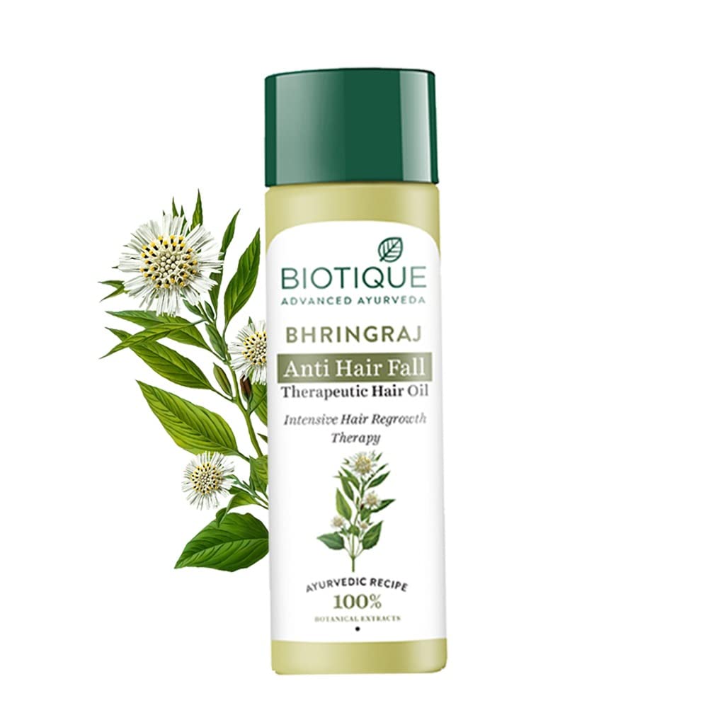 Biotique Bio Bhringraj Therapeutic Oil for Falling Hair | Intensive Hair Regrowth Treatment | Nourishing Follicles| Strong and Shiny| For All Skin Types| 120m
