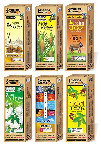 Parag Fragrances Afgani Lobhan Incense Sticks of 300gm Agarbatti with 2pc Perfumes and 1pc Incense Holder/Natural Fragrance & No Charcoal Incense Sticks for Pooja & Home Fragrance