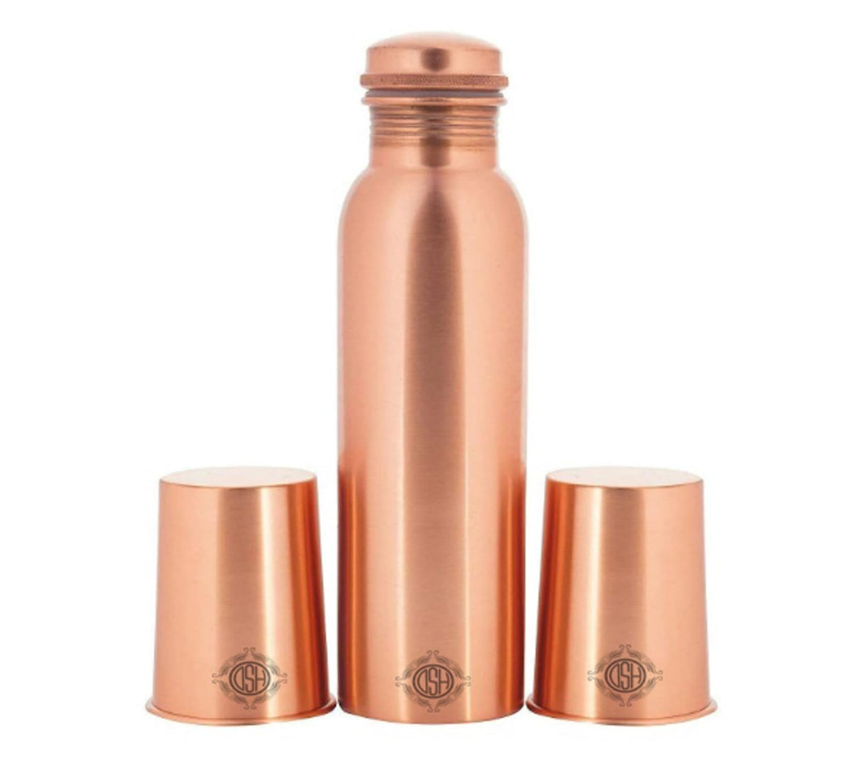 DSH Copper Water Bottle Set for 1 Litre with 2 Glasses (tumblers), Pure Copper Handcrafted, Joint Free, Leak Proof, Travel Purpose and for Ayurvedic Health Benefits (Gift Pack) Matt Finish